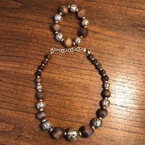Brighton silver and wood choker/necklace and stretch bracket set